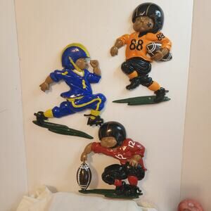 Vtg metal 1976 Homco Football Wall Plaques Set of 3 Retro Sports Kids Wall Hang